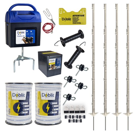 Doblit A9 Horse Fence Kit | 400m Fencing Bundle Includes 9v Energiser, Extra Tall Poly Posts, Poly Wire & Accessories