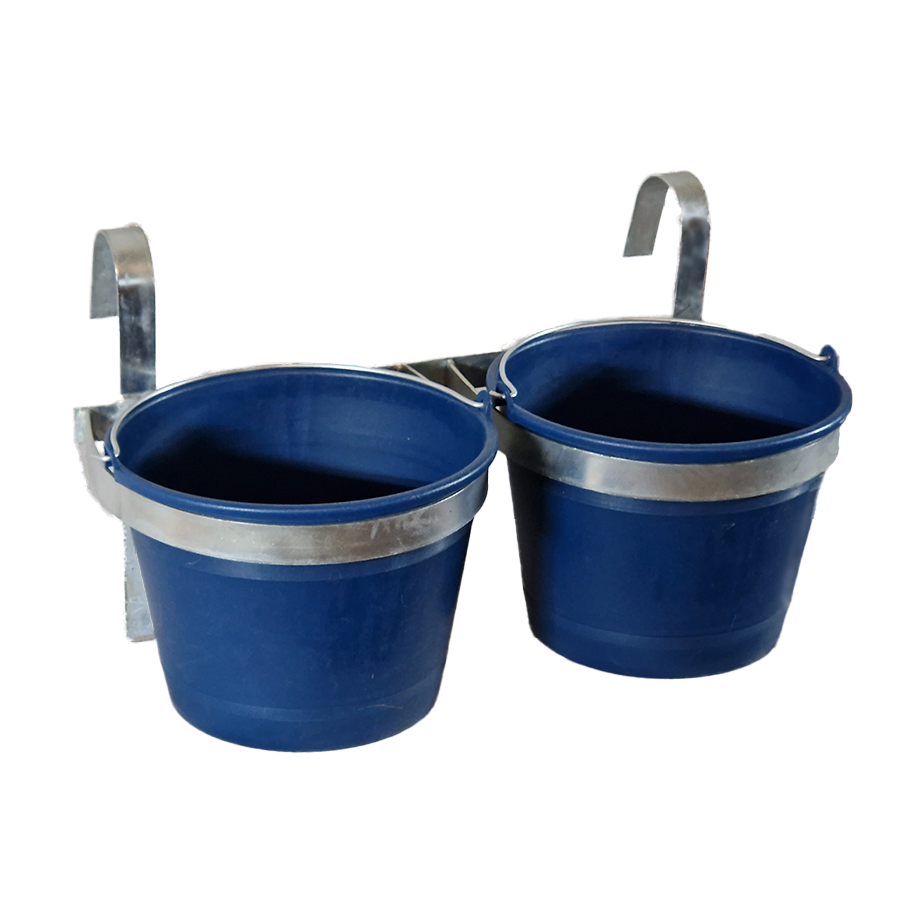 5L Double Bucket Feeder Hanging Trough Hoof Proof Galvanised Ring Sheep Lambing Calves