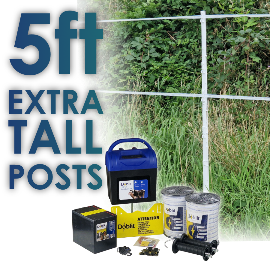 Doblit A9 Horse Fence Kit | 400m Fencing Bundle Includes 9v Energiser, Extra Tall Poly Posts, Poly Wire & Accessories