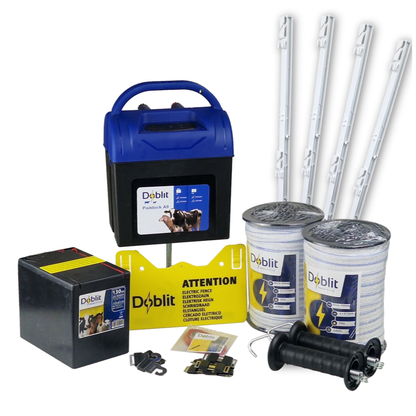 Doblit A9 Horse Fence Kit | 400m Fencing Bundle Includes 9v Energiser, Extra Tall Poly Posts, Poly Wire & Accessories