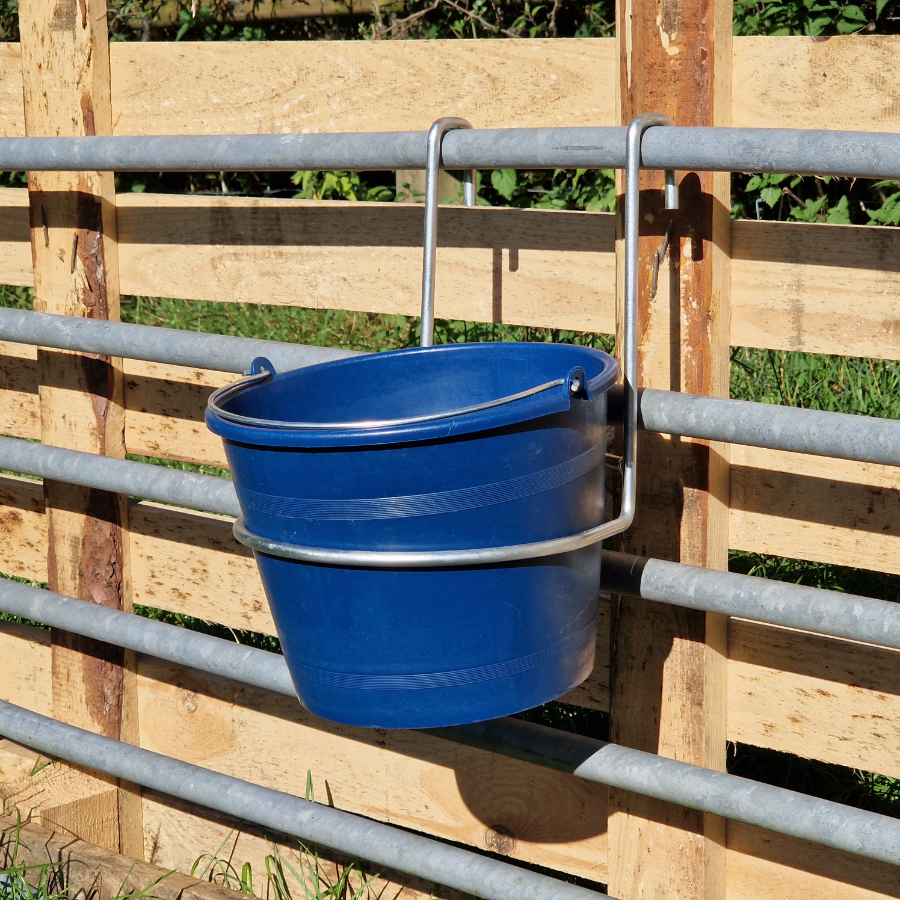 5L Single Bucket Feeder Hanging Trough Hoof Proof Galvanised Ring Sheep Lambing Calves