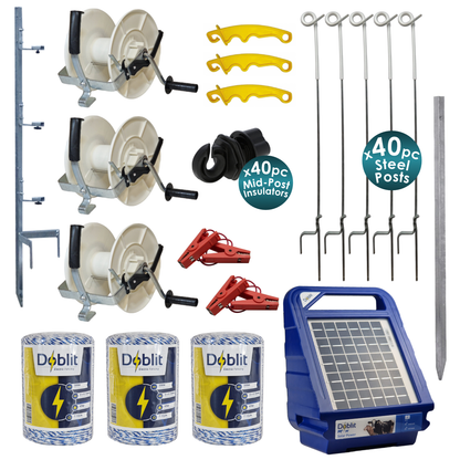 Doblit Quick Fence & Solar Energiser Kit inc. 40x Steel Pigtail Posts