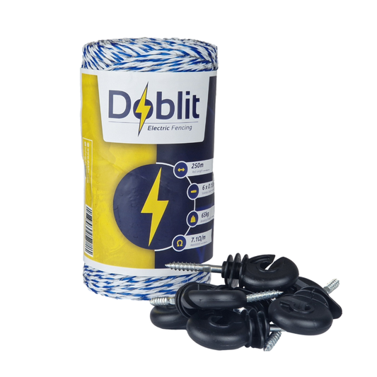 Doblit Poly Wire & Insulator Bundle | 250m Poly Wire & 50 Screw-In Ring Insulators