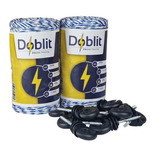 Doblit Poly Wire & Insulator Bundle | 500m Poly Wire & 100 Screw-In Ring Insulators