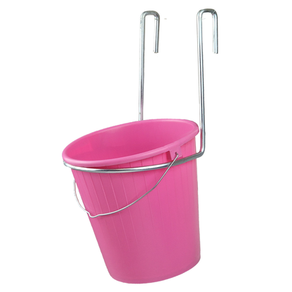 5L Single Bucket Feeder Hanging Trough Hoof Proof Galvanised Ring Sheep Lambing Calves (Pink)