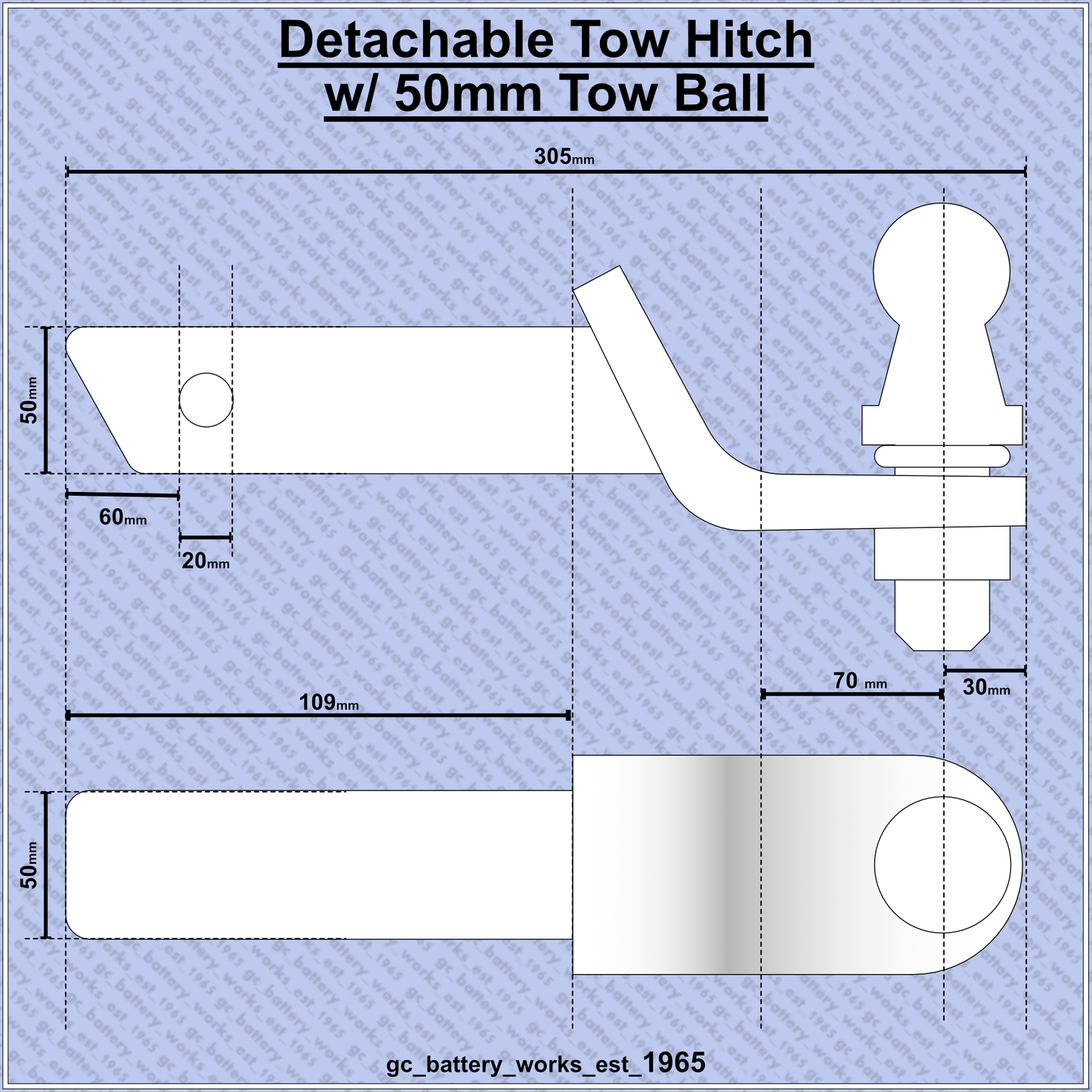 Detachable Tow Hitch 2"Tongue Standard Receiver & 50mm Ball