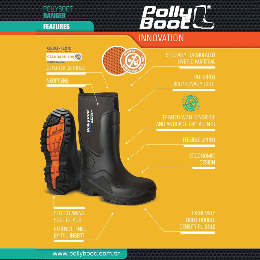 PollyBoot Ranger Full Safety Premium S5 Wellington Boot with Thermal Lining
