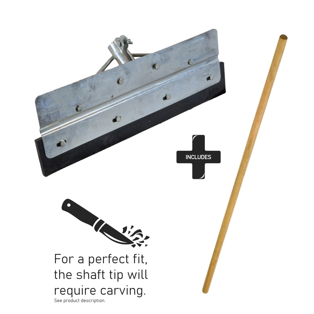 Yard Scraper Slurry Pusher Heavy Duty Metal Floor Squeegee Straight w/ Rubber Blade 18-34" (Shaft included)