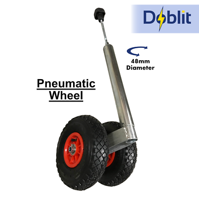 Trailer Jockey Wheel Stand Telescopic Pneumatic Twin Tyre 48mm Tube MAX 200KG