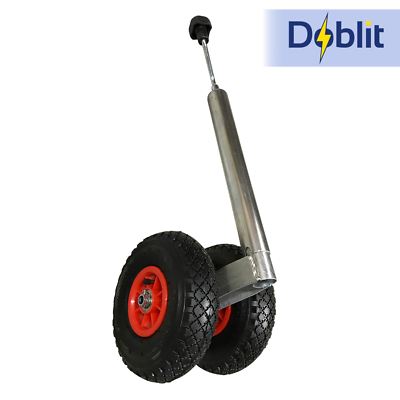 Trailer Jockey Wheel Stand Telescopic Pneumatic Twin Tyre 48mm Tube MAX 200KG