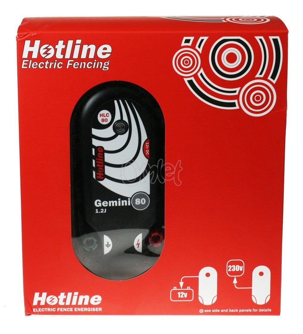 Hotline Gemini 80 Electric Fence Energiser 12km 1.2J 230v Mains / 12v Battery