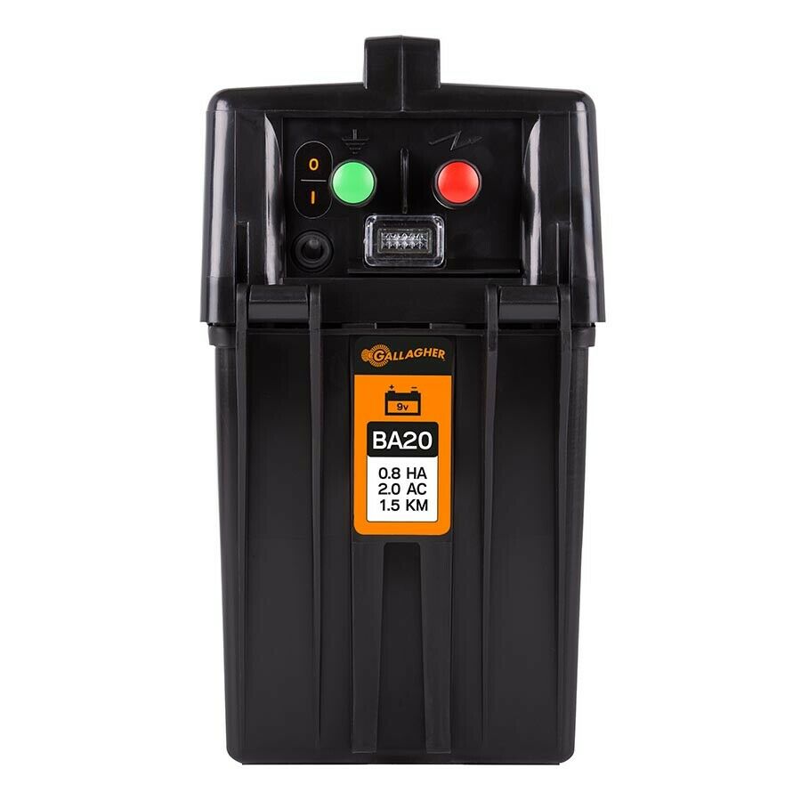 Gallagher Electric Fencing BA20 9V Energiser 0.17J 2km Portable Pulse Indicator ** 3 YEAR WARRANTY**