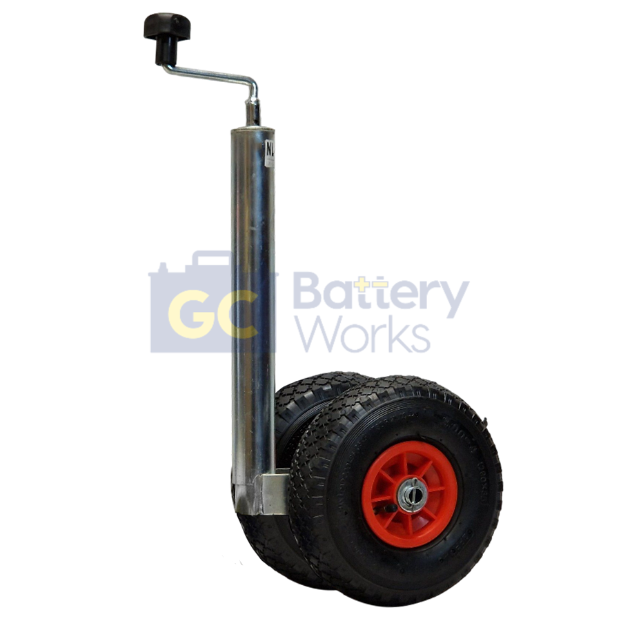 Trailer Jockey Wheel Stand Telescopic Pneumatic Twin Tyre 48mm Tube MAX 200KG